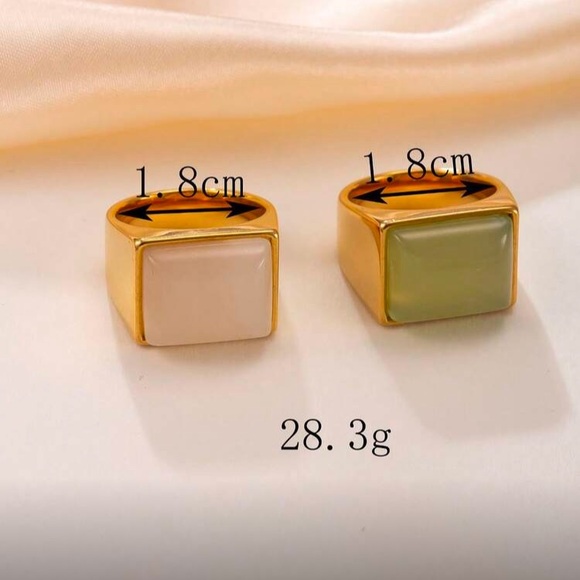 Gold Rectangle Stone Ring - Olive and Cream Options 2pcs Stainless Steel - Picture 3 of 3
